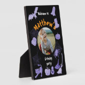 ブラックとパープルのハロウィン誕生日パーティーウェルカム フォトプラーク (側面)