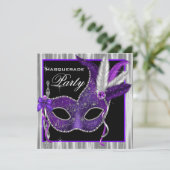 ブラックとパープルのマスカレードパーティー 招待状 (スタンド正面)