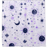 ブラックとパープルの天体太陽月星 シャワーカーテン (正面)