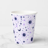 ブラックとパープルの天体太陽月星 紙コップ (正面)