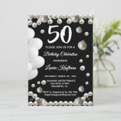 ブラックとパールの50歳の誕生日お祝い 招待状 (スタンド正面)