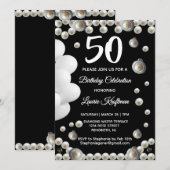ブラックとパールの50歳の誕生日お祝い 招待状 (正面/裏面)
