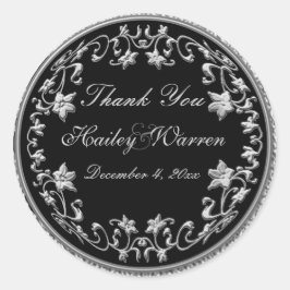 ブラックとピューターフローラ3"直径ラウンドステッカー ラウンドシール