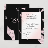 ブラックとピンクのアブストラクトミュージック RSVP（メニュー選択付き） 出欠カード (正面/裏面)