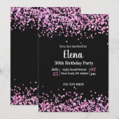 ブラックとピンクのエレガントな誕生日パーティー招待状 招待状 (正面/裏面)