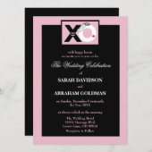 ブラックとピンクのキュートで面白い結婚式の招待状 招待状 (正面/裏面)