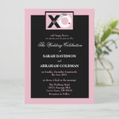 ブラックとピンクのキュートで面白い結婚式の招待状 招待状 (スタンド正面)