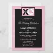 ブラックとピンクのキュートで面白い結婚式の招待状 招待状 (正面)