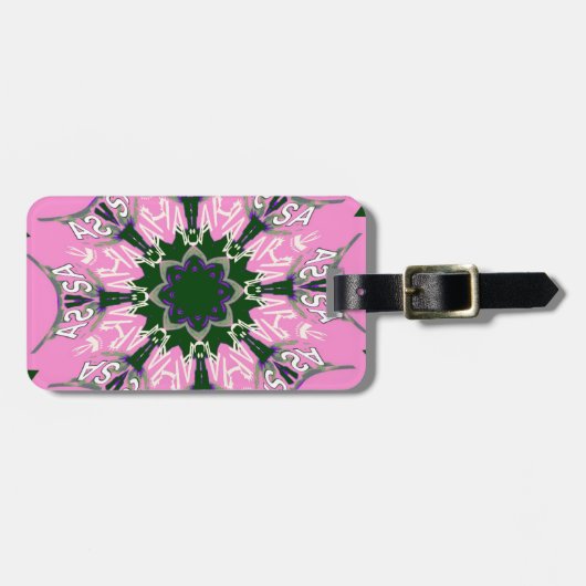 ブラックとピンクのキュートな花柄ファッションモチーフモノグラム ラゲッジタグ (正面横)