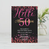 ブラックとピンクのグリッターの50歳の誕生日お祝い 招待状 (スタンド正面)