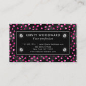 ブラックとピンクのグリッターグラム水玉模様パターン 名刺 (裏面)