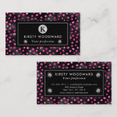 ブラックとピンクのグリッターグラム水玉模様パターン 名刺 (正面/裏面)