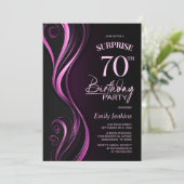 ブラックとピンクのサプライズ70歳の誕生日パーティー 招待状 (スタンド正面)