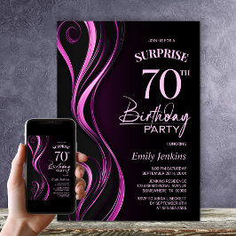 ブラックとピンクのサプライズ70歳の誕生日パーティー 招待状