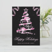 ブラックとピンクのスパークリー リボンの木のクリスマス シーズンカード (スタンド正面)