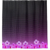 ブラックとピンクのホットピンクハイビスカス市松模様に シャワーカーテン (正面)