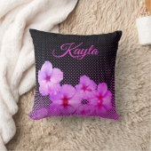 ブラックとピンクのホットピンクパーソナライズされたハイビスカス クッション (ブランケット)