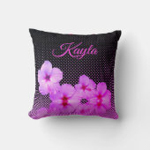 ブラックとピンクのホットピンクパーソナライズされたハイビスカス クッション (正面)
