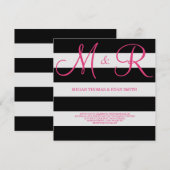 ブラックとピンクのモノグラム結婚式招待状 招待状 (正面/裏面)
