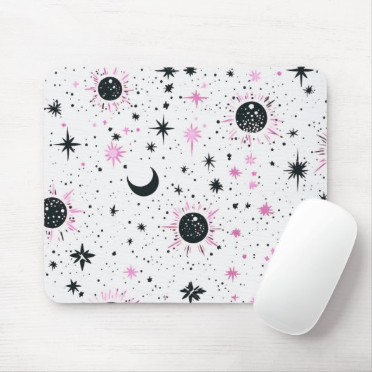 ブラックとピンクの天体太陽月星 マウスパッド (マウス)