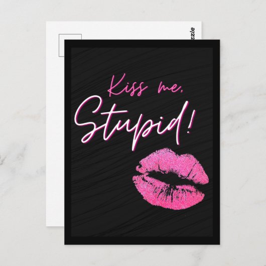 ブラックとピンクの引用文とキス-キス私、愚か！ ポストカード (正面/裏面)