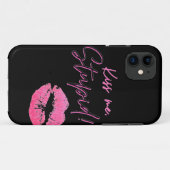 ブラックとピンクの引用文とキス-キス私、愚か！ Case-Mate iPhoneケース (裏面(横))