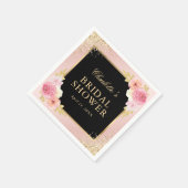 ブラックとピンクの水カラーフローラブライダルシャワー スタンダードカクテルナプキン (角)