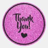 ブラックとピンクの疑似グリッター感謝メッセージ ラウンドシール (正面)
