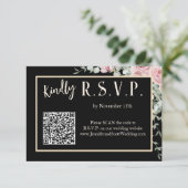 ブラックとピンクの花のボヘミアンスタイルの結婚式招待状 RSVP (スタンド正面)