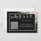 ブラックとピンクの花のボホウェディング招待状 RSVP (正面)