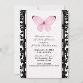 ブラックとピンクの蝶の花の花嫁のシャワー 招待状 (正面)