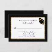 ブラックとフェイクグリッターの結婚式のRSVPカード 出欠カード (正面/裏面)