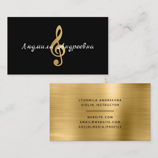 ブラックとフェイクゴールドの箔押しロシア音楽家 名刺 (正面/裏面)