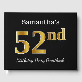 ブラックとフェイクゴールドの52歳の誕生日パーティー + 名前入り ゲストブック
