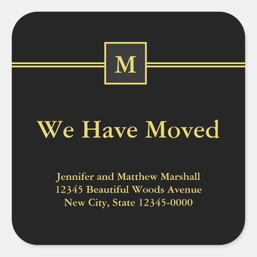 ブラックとフェイク金ゴールドモノグラムの移動発表 スクエアシール (正面)