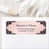 ブラックとブッシュの花柄レース ウェディング リターン アドレス ラベル (インサイチュ)
