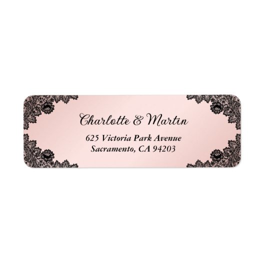 ブラックとブッシュの花柄レース ウェディング リターン アドレス ラベル (正面)