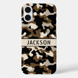 ブラックとブラウンのカモフラージュ オリジナルデザイン iPhone 16 PLUSケース