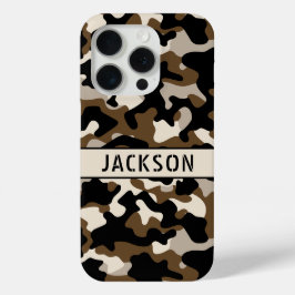 ブラックとブラウンのカモフラージュ オリジナルプリント iPhone 15 PROケース