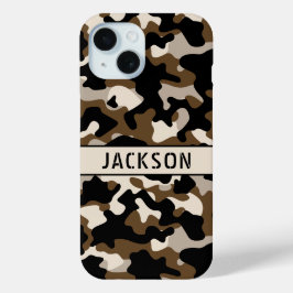 ブラックとブラウンのカモフラージュ オリジナル iPhone 15ケース