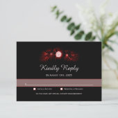 ブラックとブルゴーニュ赤フローラ結婚式RSVP 出欠カード (スタンド正面)