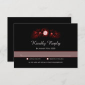 ブラックとブルゴーニュ赤フローラ結婚式RSVP 出欠カード (正面/裏面)