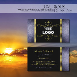 ブラックとブルーのグリッター金ゴールド縁どデコア（ロゴ付き） 名刺