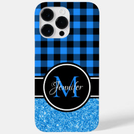 ブラックとブルーのラメ入りバファロー・チェック・モノグラム Case-Mate iPhone 14 PRO MAXケース