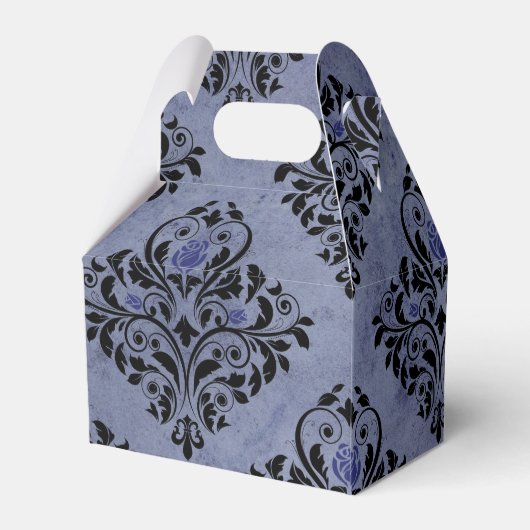 ブラックとブルーのヴィンテージ グランジ フラワー ダマスク フェイバーボックス (裏面サイド)