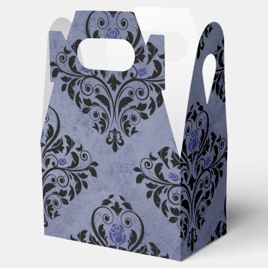 ブラックとブルーのヴィンテージ グランジ フラワー ダマスク フェイバーボックス (オープン)