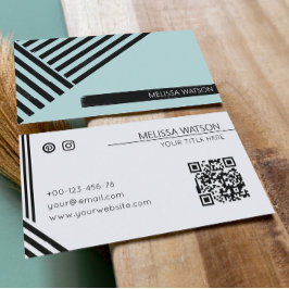 ブラックとブルーの抽象芸術ミニマルライン 名刺