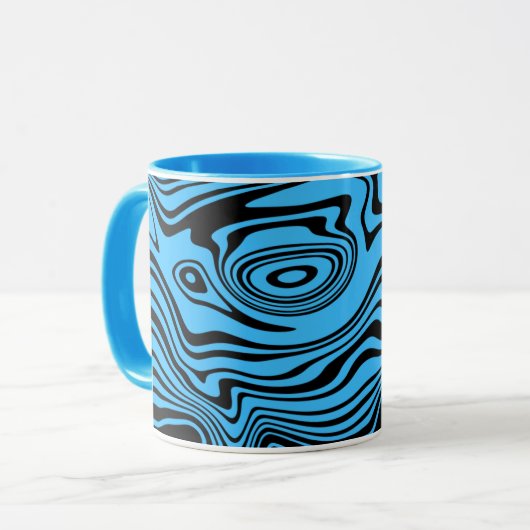 ブラックとブルーの波形コーヒストライプのーマグ マグカップ (正面左)