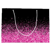 ブラックとホットピンクのグリッターエレガント名 ラージペーパーバッグ (裏面)