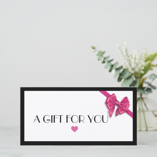 ブラックとホットピンクのハートロゴのギフト証明書 (スタンド正面)